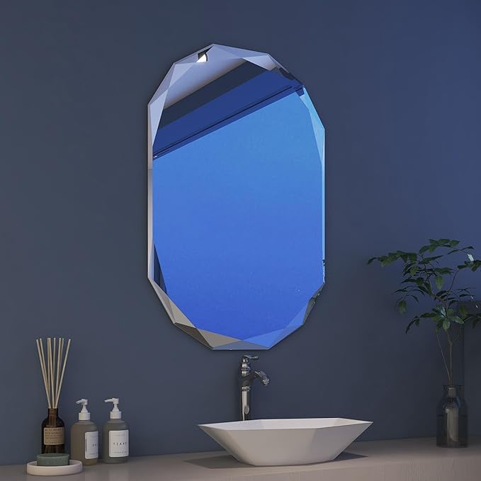 Frameless Rectangle Bathroom Mirror, Irregular Beveled Edge Wall ...