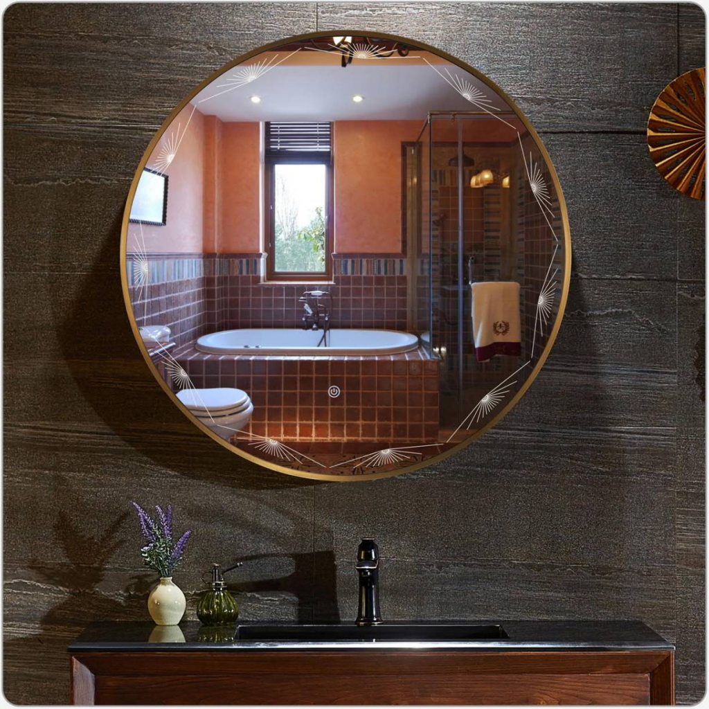 Round LED Bathroom Mirror with Lights, Gold Frame Lighted Bathroom